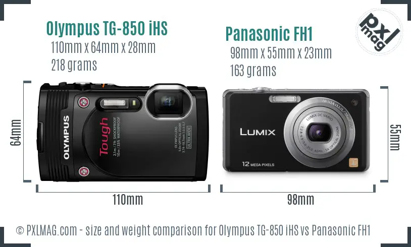 Olympus TG-850 iHS vs Panasonic FH1 size comparison