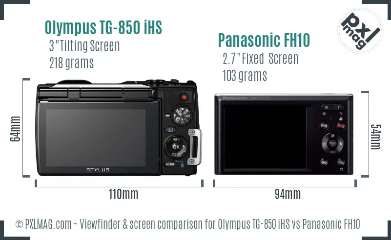 Olympus TG-850 iHS vs Panasonic FH10 Screen and Viewfinder comparison
