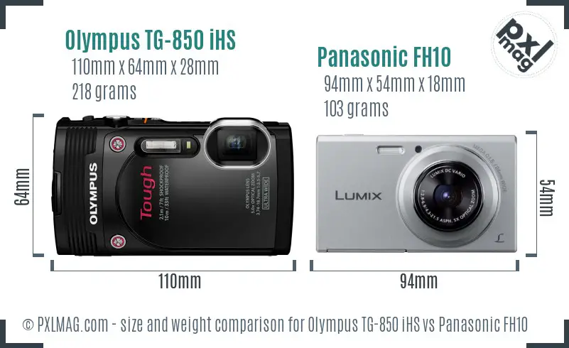 Olympus TG-850 iHS vs Panasonic FH10 size comparison