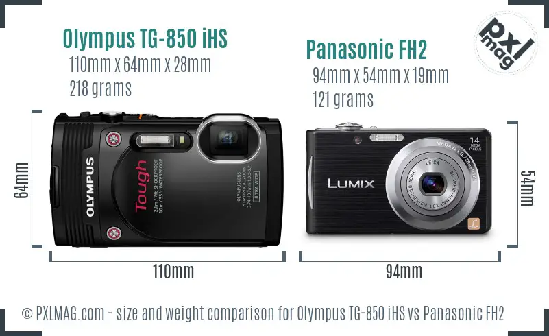 Olympus TG-850 iHS vs Panasonic FH2 size comparison