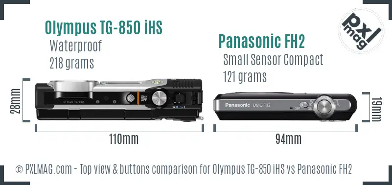 Olympus TG-850 iHS vs Panasonic FH2 top view buttons comparison