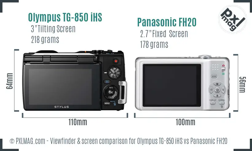 Olympus TG-850 iHS vs Panasonic FH20 Screen and Viewfinder comparison