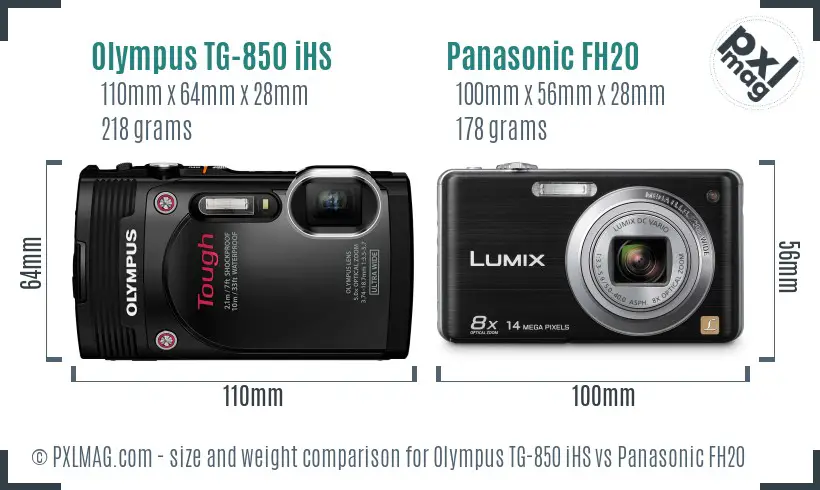 Olympus TG-850 iHS vs Panasonic FH20 size comparison
