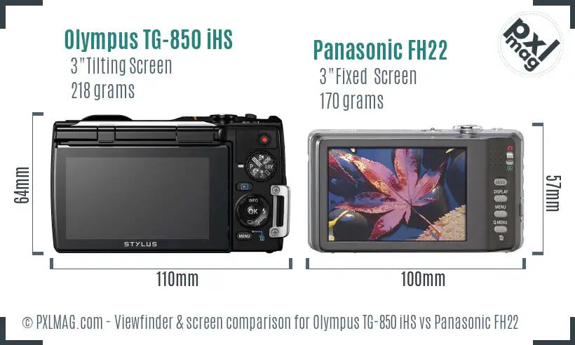 Olympus TG-850 iHS vs Panasonic FH22 Screen and Viewfinder comparison