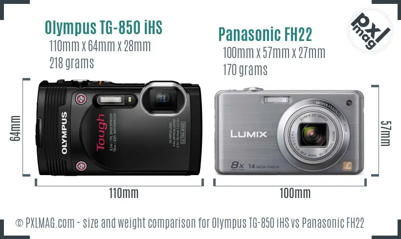 Olympus TG-850 iHS vs Panasonic FH22 size comparison