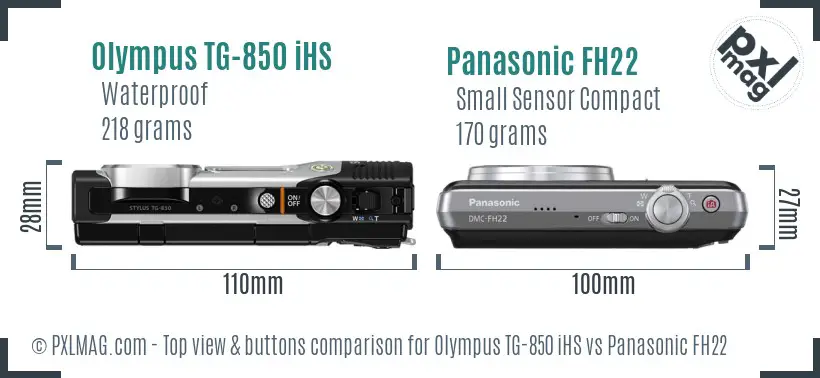 Olympus TG-850 iHS vs Panasonic FH22 top view buttons comparison