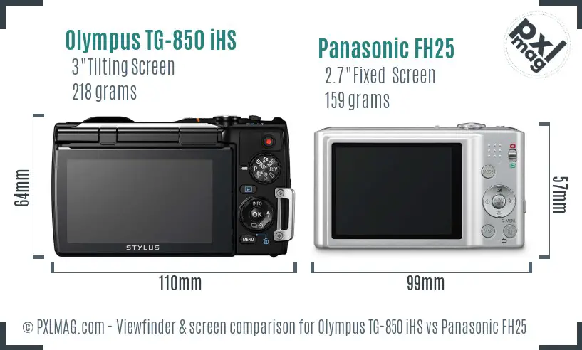 Olympus TG-850 iHS vs Panasonic FH25 Screen and Viewfinder comparison