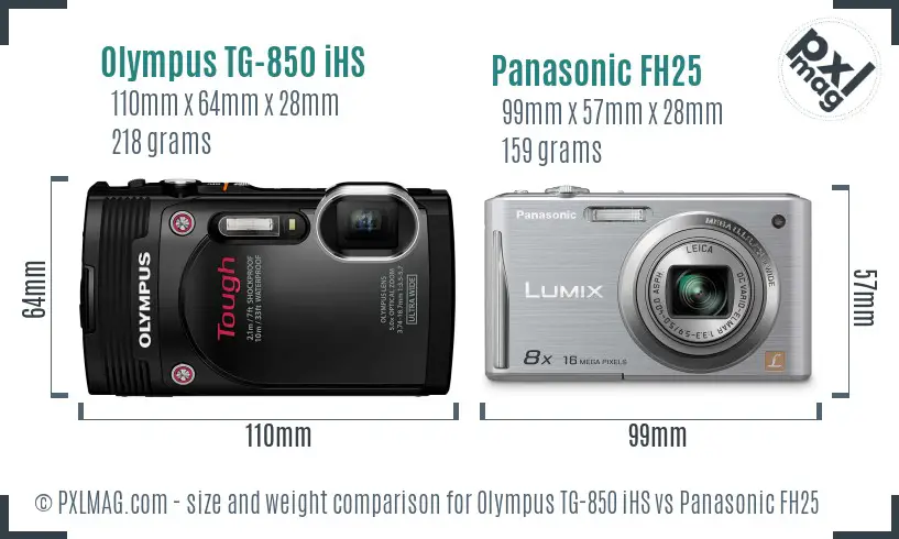 Olympus TG-850 iHS vs Panasonic FH25 size comparison