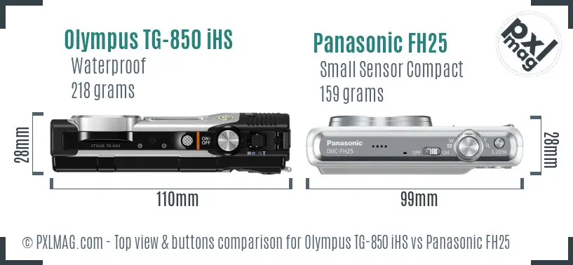 Olympus TG-850 iHS vs Panasonic FH25 top view buttons comparison