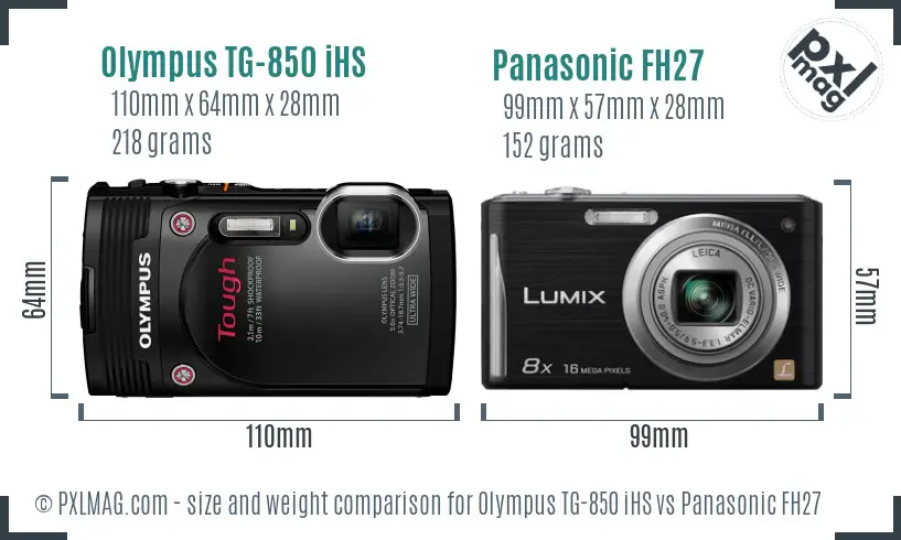 Olympus TG-850 iHS vs Panasonic FH27 size comparison