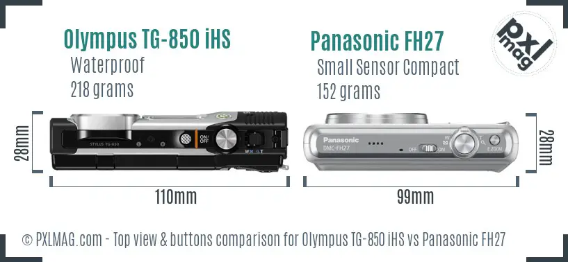 Olympus TG-850 iHS vs Panasonic FH27 top view buttons comparison