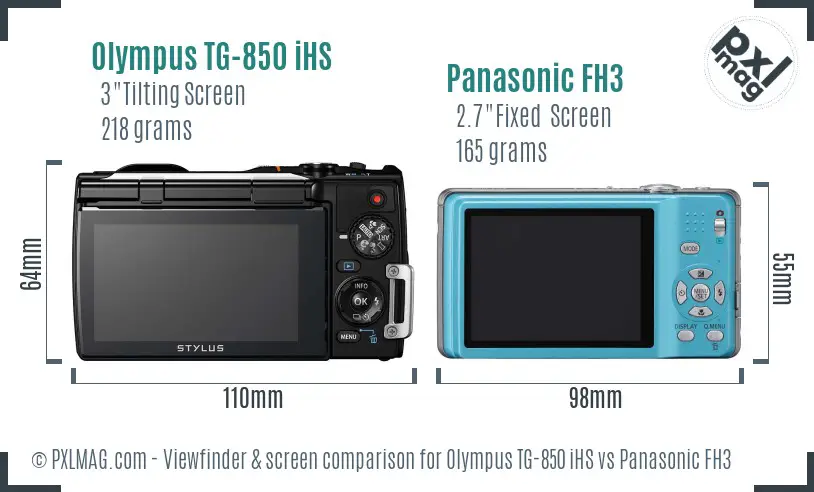 Olympus TG-850 iHS vs Panasonic FH3 Screen and Viewfinder comparison