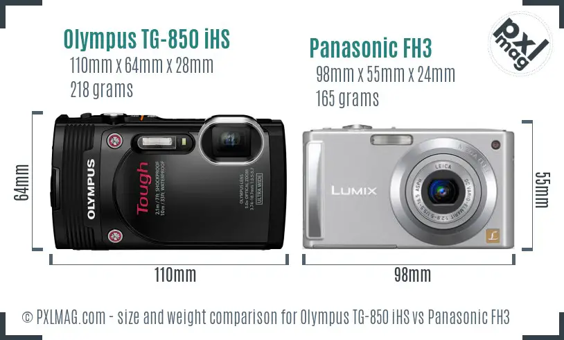 Olympus TG-850 iHS vs Panasonic FH3 size comparison