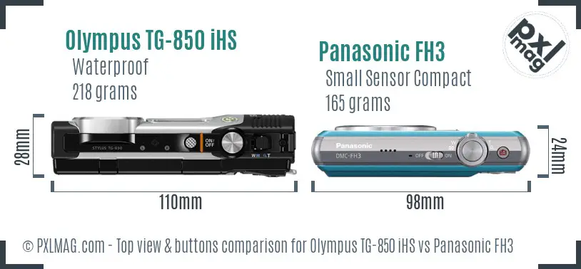 Olympus TG-850 iHS vs Panasonic FH3 top view buttons comparison