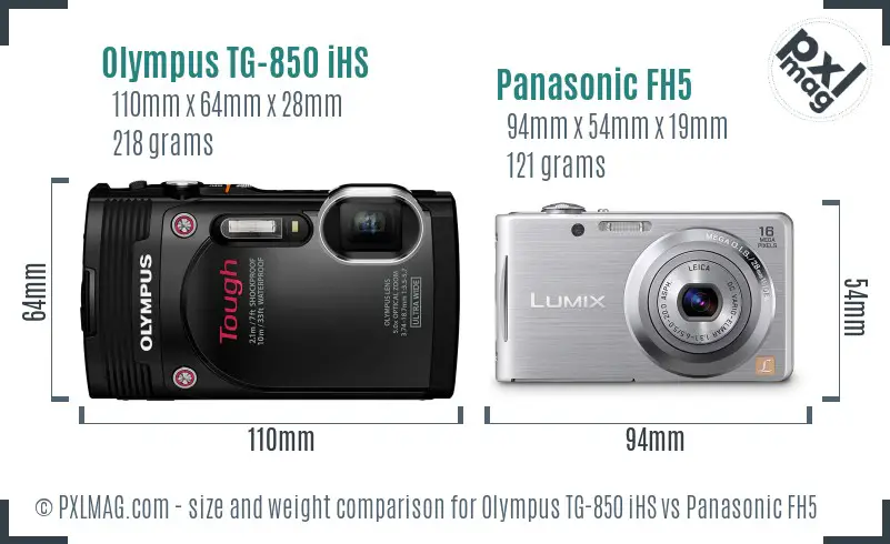 Olympus TG-850 iHS vs Panasonic FH5 size comparison