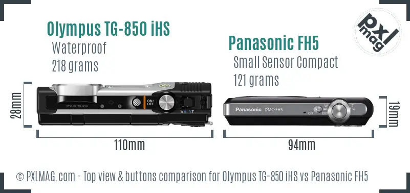 Olympus TG-850 iHS vs Panasonic FH5 top view buttons comparison
