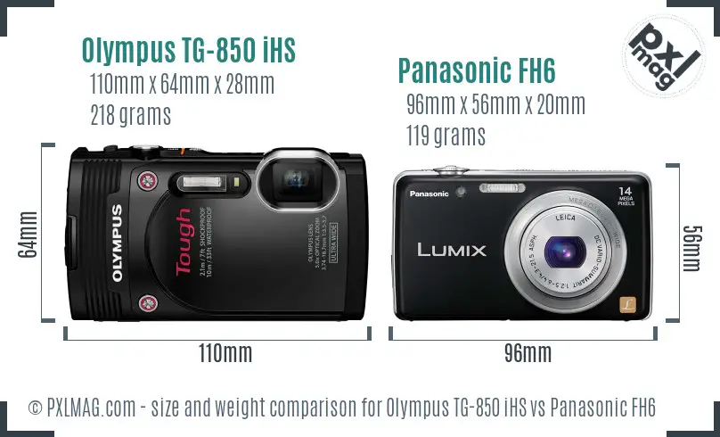 Olympus TG-850 iHS vs Panasonic FH6 size comparison
