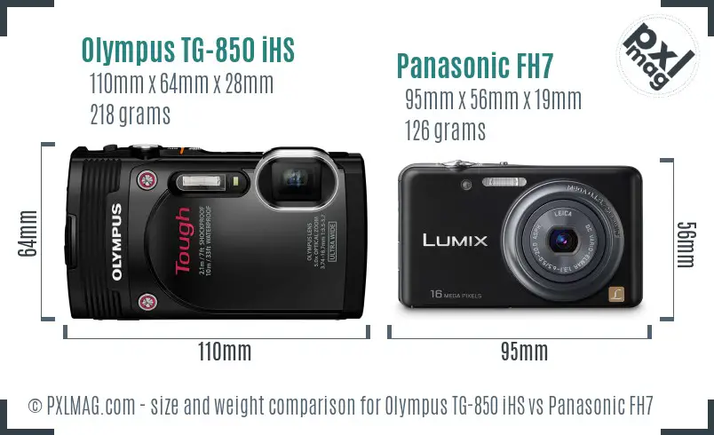 Olympus TG-850 iHS vs Panasonic FH7 size comparison