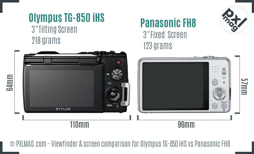 Olympus TG-850 iHS vs Panasonic FH8 Screen and Viewfinder comparison