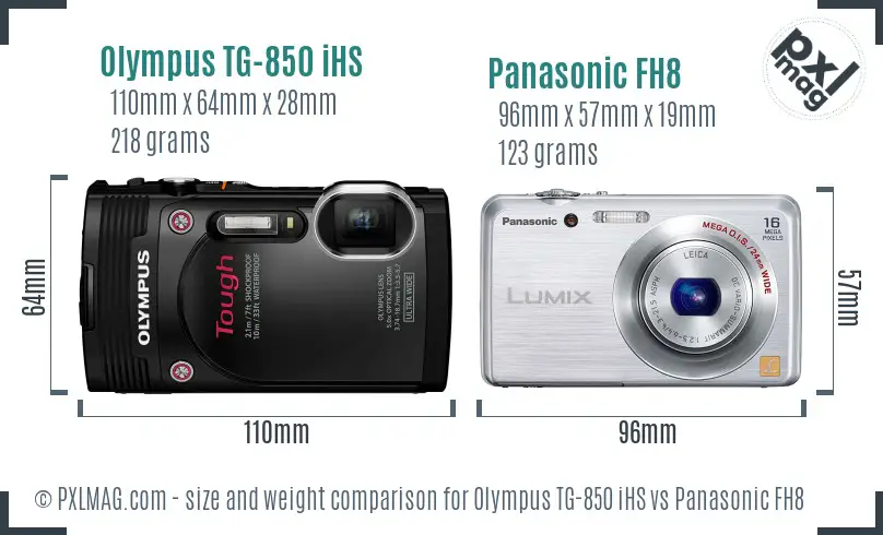 Olympus TG-850 iHS vs Panasonic FH8 size comparison