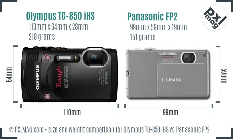 Olympus TG-850 iHS vs Panasonic FP2 size comparison