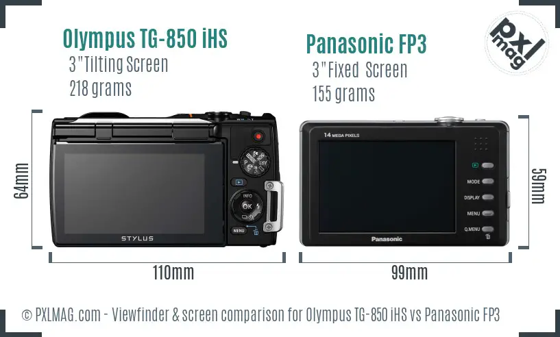 Olympus TG-850 iHS vs Panasonic FP3 Screen and Viewfinder comparison