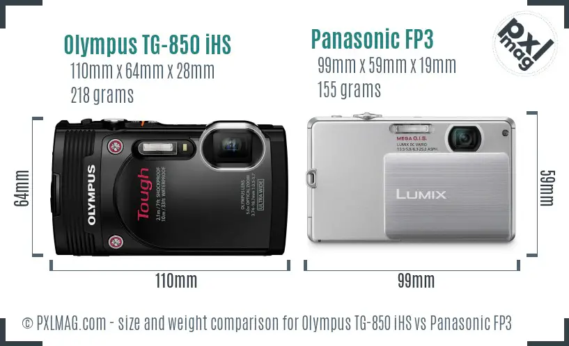 Olympus TG-850 iHS vs Panasonic FP3 size comparison