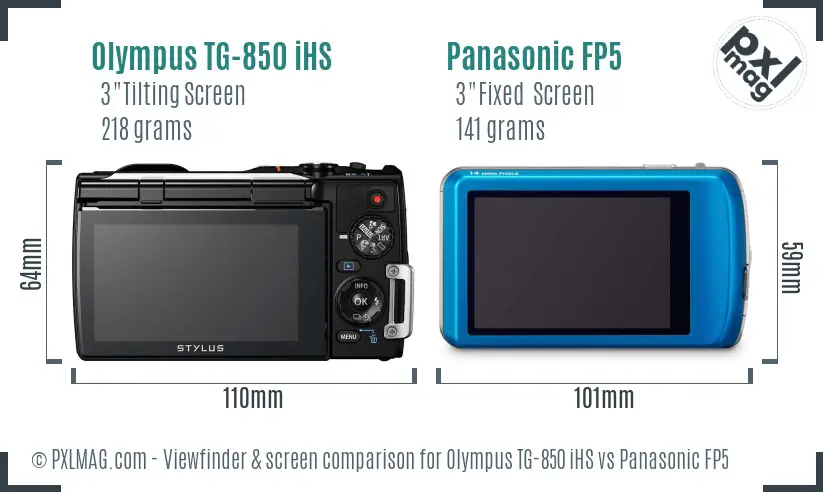 Olympus TG-850 iHS vs Panasonic FP5 Screen and Viewfinder comparison