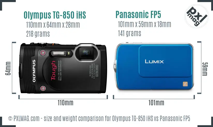 Olympus TG-850 iHS vs Panasonic FP5 size comparison