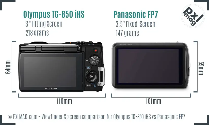 Olympus TG-850 iHS vs Panasonic FP7 Screen and Viewfinder comparison