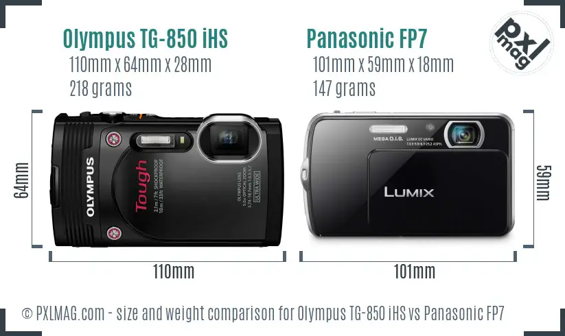 Olympus TG-850 iHS vs Panasonic FP7 size comparison