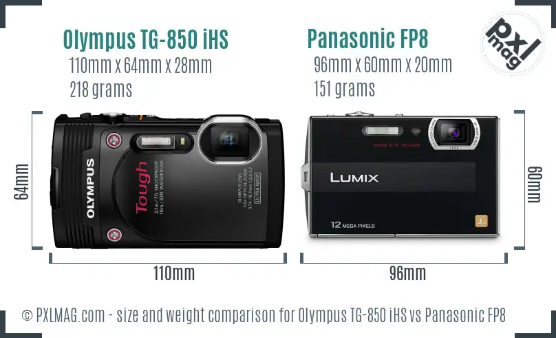 Olympus TG-850 iHS vs Panasonic FP8 size comparison