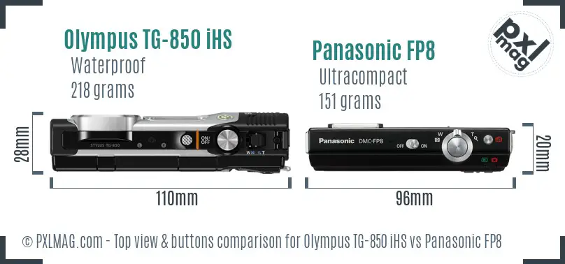 Olympus TG-850 iHS vs Panasonic FP8 top view buttons comparison