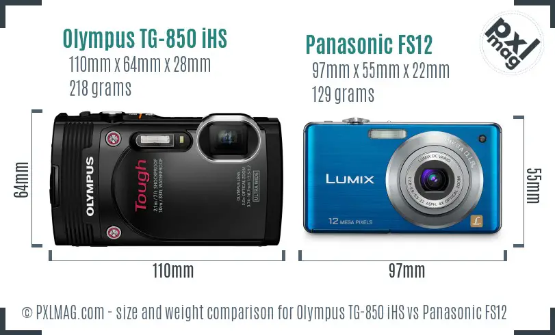 Olympus TG-850 iHS vs Panasonic FS12 size comparison