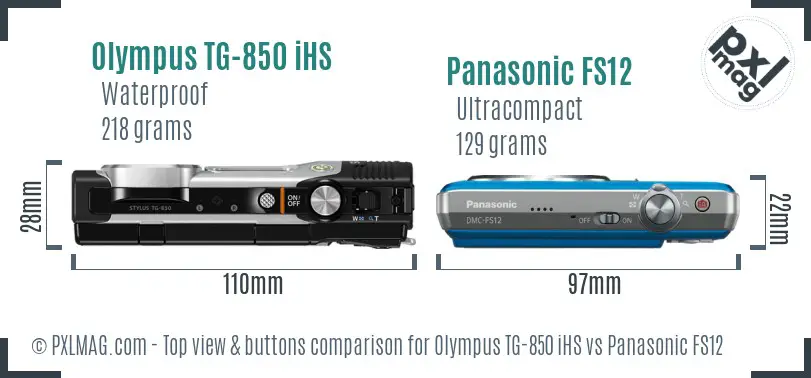 Olympus TG-850 iHS vs Panasonic FS12 top view buttons comparison