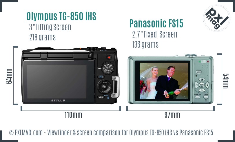 Olympus TG-850 iHS vs Panasonic FS15 Screen and Viewfinder comparison