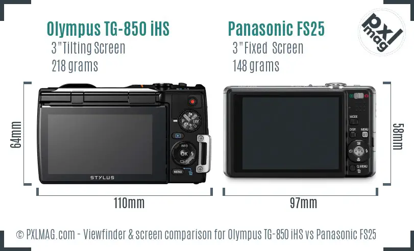 Olympus TG-850 iHS vs Panasonic FS25 Screen and Viewfinder comparison