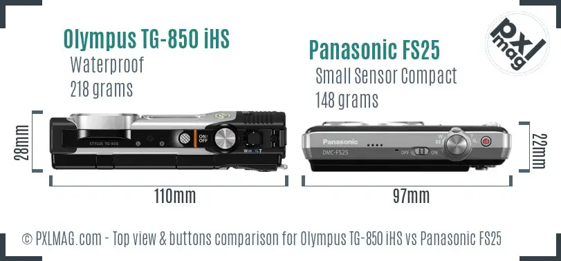 Olympus TG-850 iHS vs Panasonic FS25 top view buttons comparison