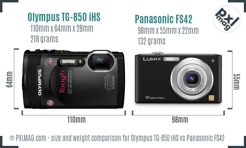 Olympus TG-850 iHS vs Panasonic FS42 size comparison