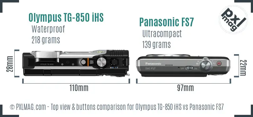Olympus TG-850 iHS vs Panasonic FS7 top view buttons comparison