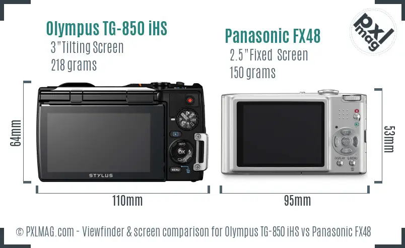 Olympus TG-850 iHS vs Panasonic FX48 Screen and Viewfinder comparison