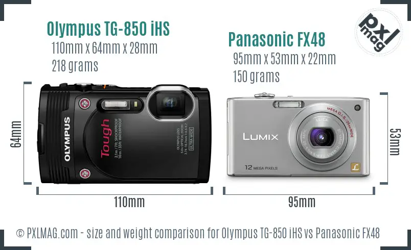 Olympus TG-850 iHS vs Panasonic FX48 size comparison