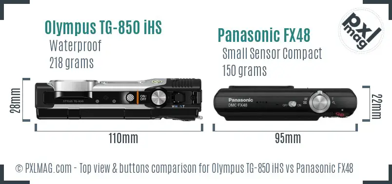 Olympus TG-850 iHS vs Panasonic FX48 top view buttons comparison