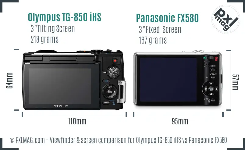 Olympus TG-850 iHS vs Panasonic FX580 Screen and Viewfinder comparison