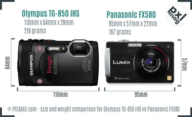 Olympus TG-850 iHS vs Panasonic FX580 size comparison