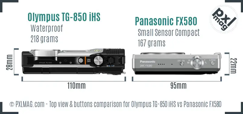 Olympus TG-850 iHS vs Panasonic FX580 top view buttons comparison