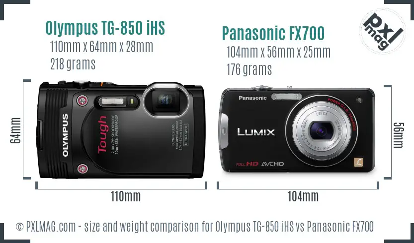 Olympus TG-850 iHS vs Panasonic FX700 size comparison Olympus TG-850 iHS vs Panasonic FX700 size comparison