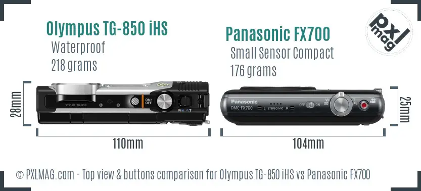 Olympus TG-850 iHS vs Panasonic FX700 top view buttons comparison Olympus TG-850 iHS vs Panasonic FX700 top view buttons comparison