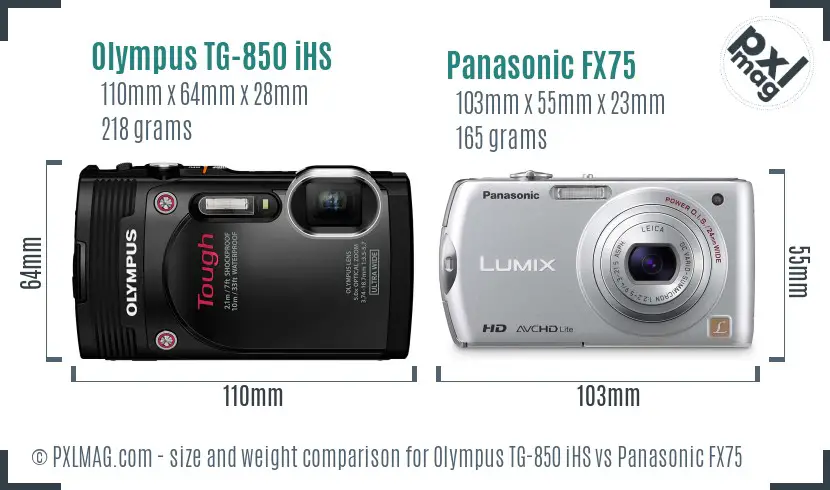 Olympus TG-850 iHS vs Panasonic FX75 size comparison Olympus TG-850 iHS vs Panasonic FX75 size comparison