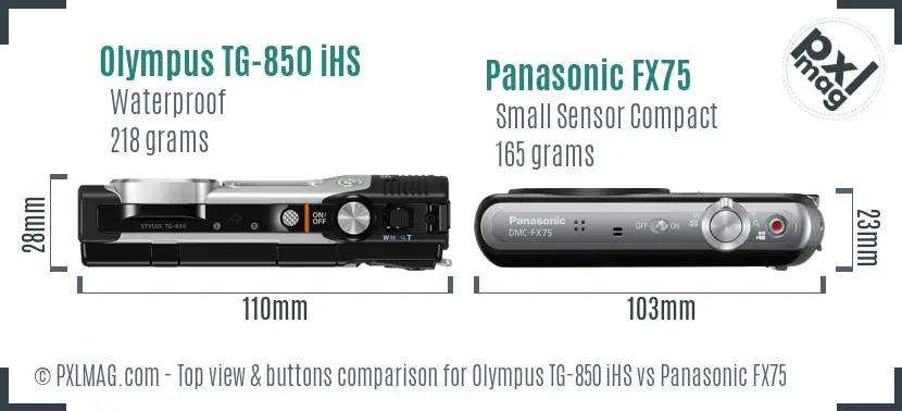 Olympus TG-850 iHS vs Panasonic FX75 top view buttons comparison Olympus TG-850 iHS vs Panasonic FX75 top view buttons comparison
